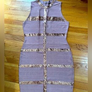 Venus Bandage Sequin Bodycon Dress in Blush Pink